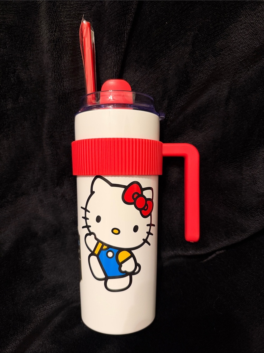 Hello Kitty Red Accent Travel Tumbler with Handle Metal NWT